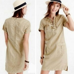 J. Crew Cotton Linen Blend Lace-up Cargo Shift Dress Size 4